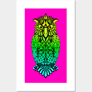 neon glitch owl ecopop Posters and Art